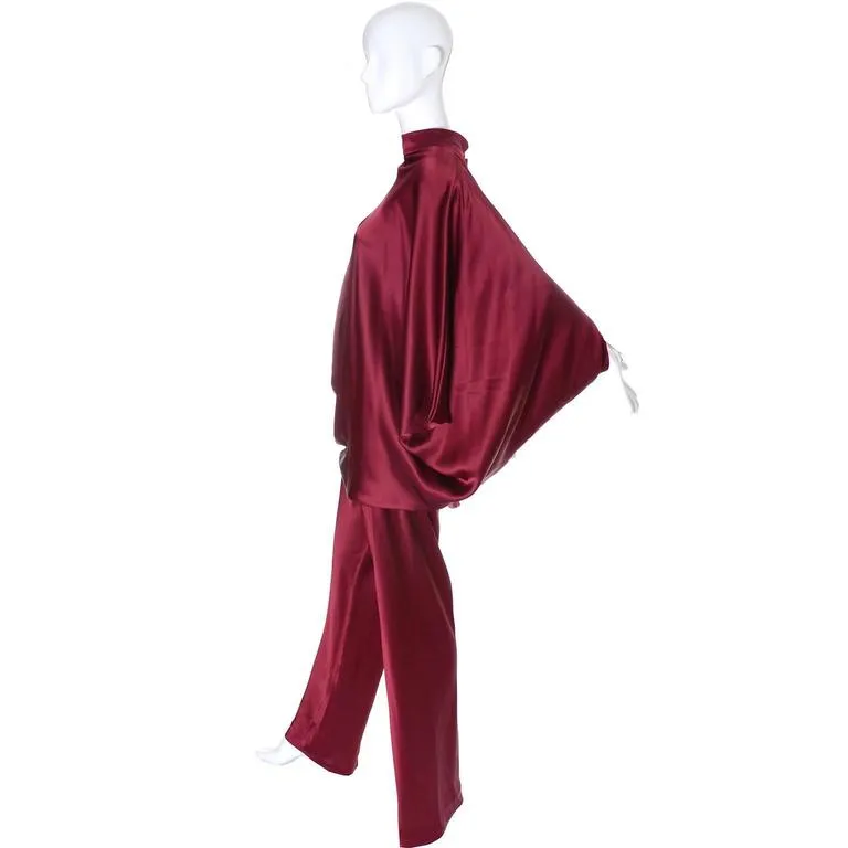 1970s George Stavropoulos Burgundy Draped Silk Vintage Evening Outfit