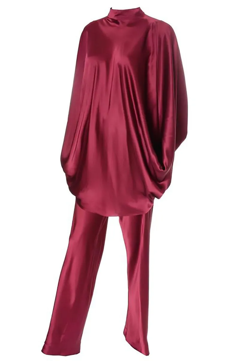 1970s George Stavropoulos Burgundy Draped Silk Vintage Evening Outfit