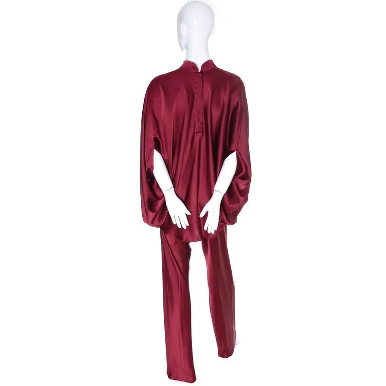 1970s George Stavropoulos Burgundy Draped Silk Vintage Evening Outfit