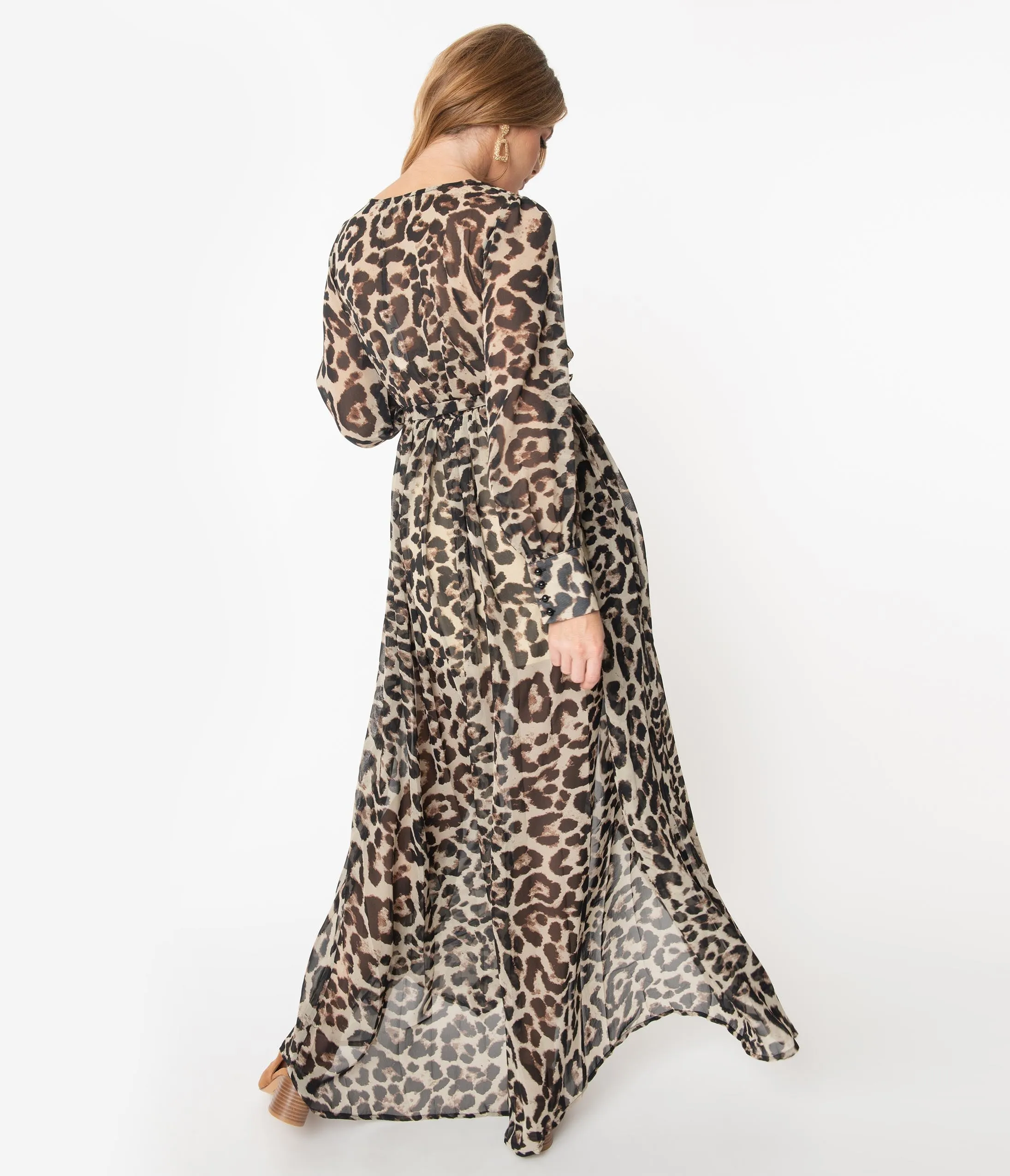 1970s Leopard Print Long Sleeve Maxi Dress