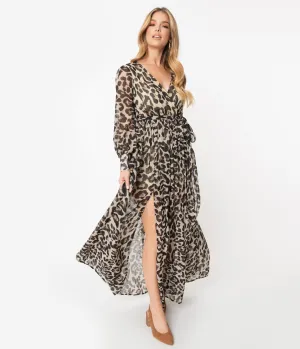 1970s Leopard Print Long Sleeve Maxi Dress