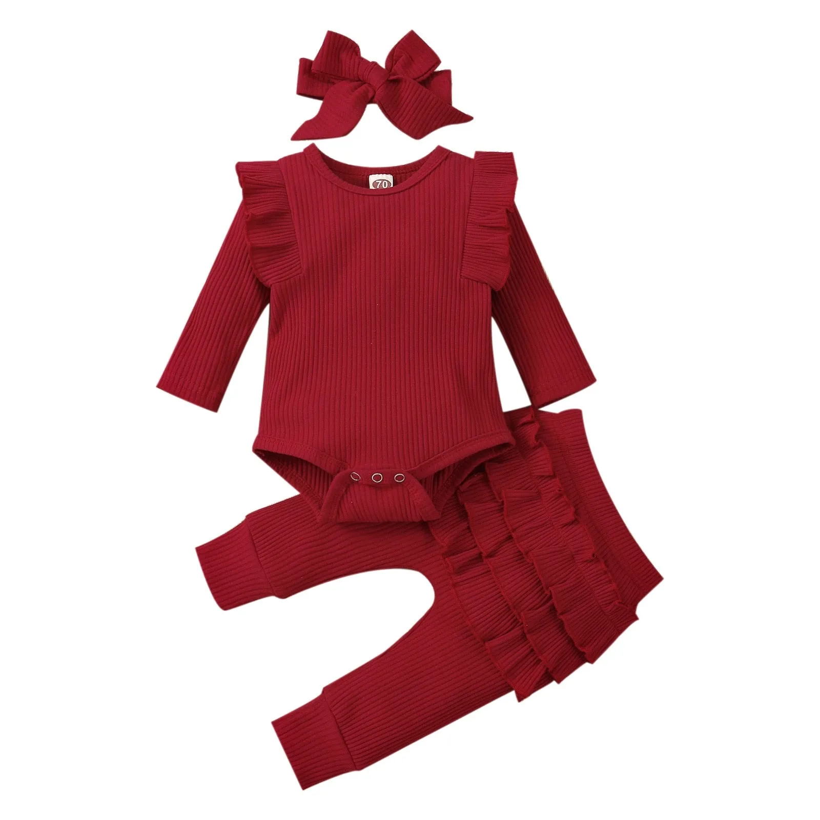 3 Piece Elegant Ruched Tops, Pants & Headbands Set