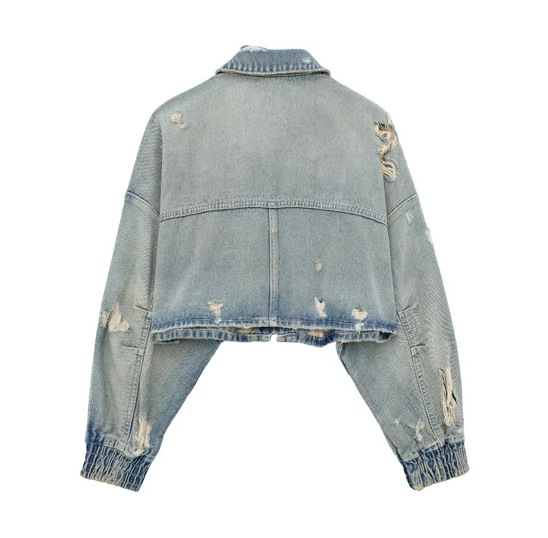 A&A Angelina Denim Tear Cropped Jacket