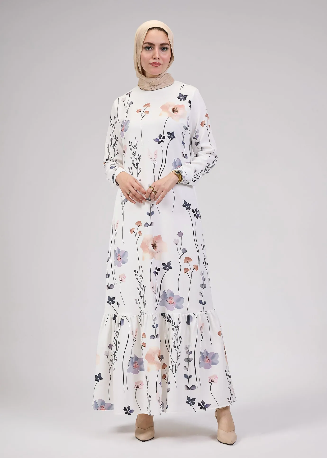 Badia Lily Bloom Modesty Dress in Soft Floral Print