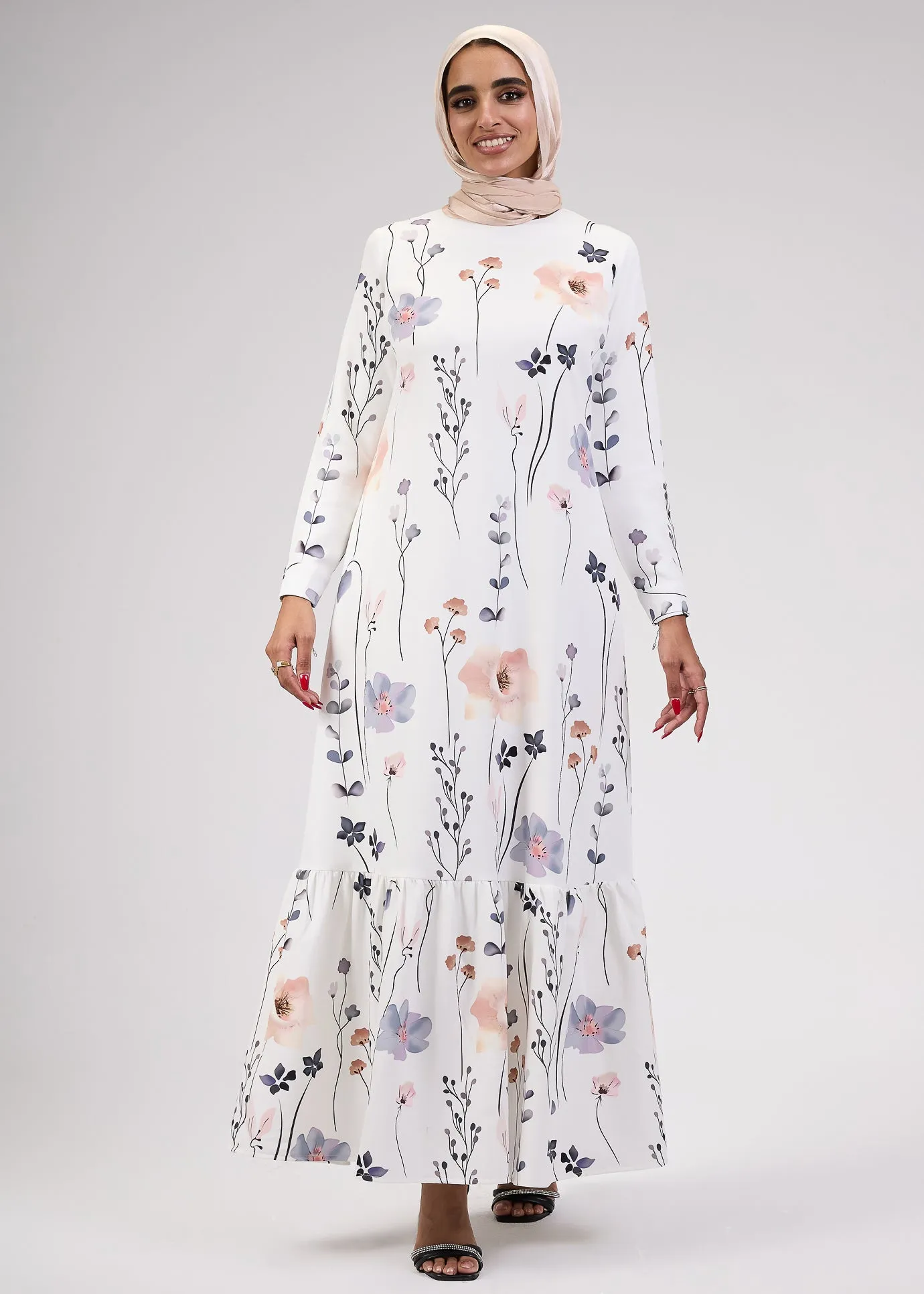 Badia Lily Bloom Modesty Dress in Soft Floral Print