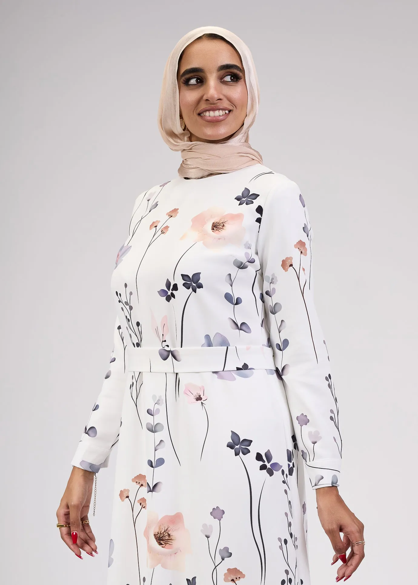 Badia Lily Bloom Modesty Dress in Soft Floral Print