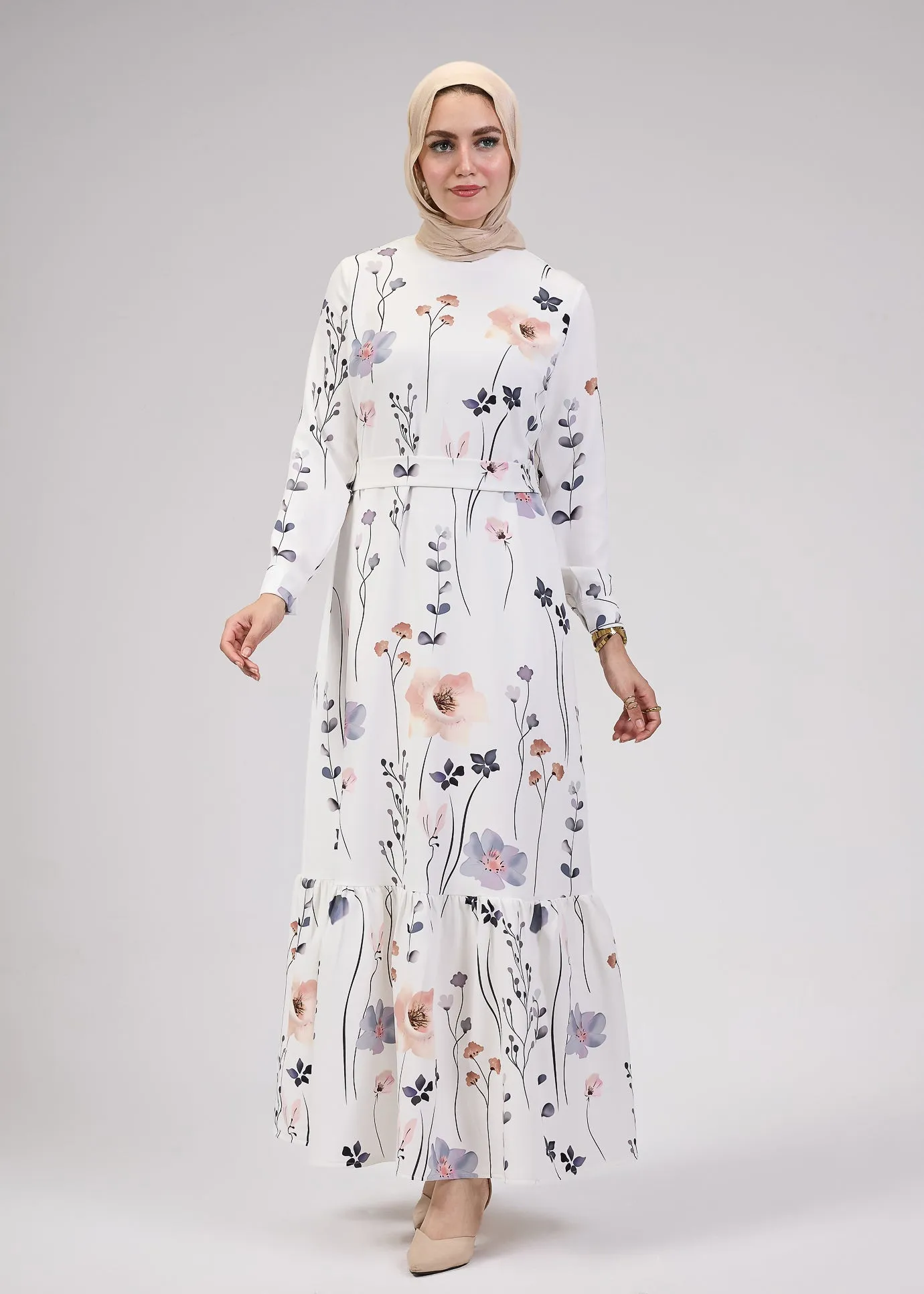 Badia Lily Bloom Modesty Dress in Soft Floral Print