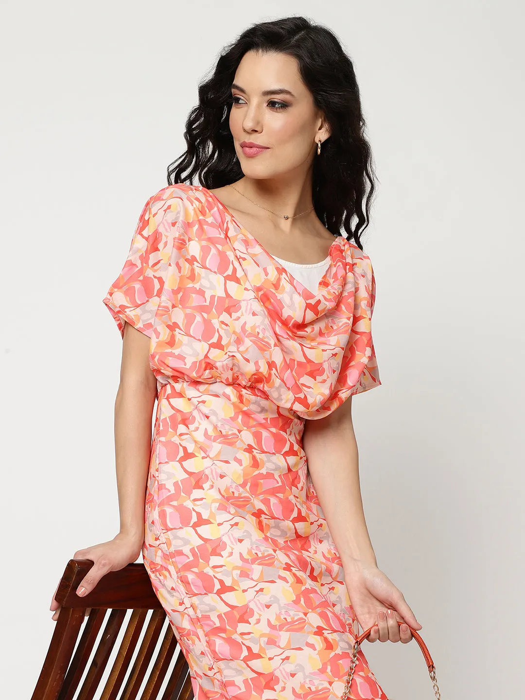 Beautiful Crafted Digital Printed Cowl neck Dress