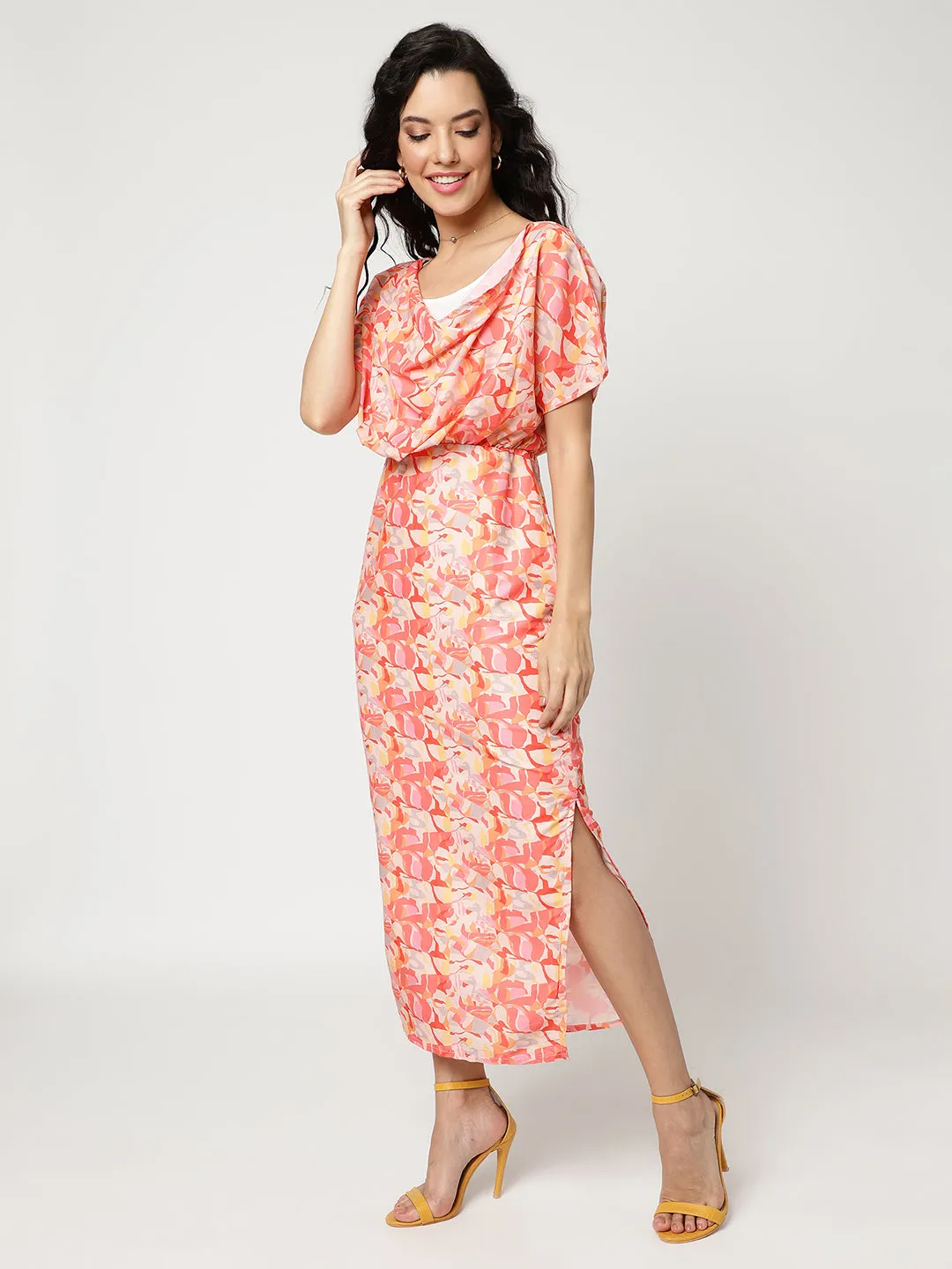 Beautiful Crafted Digital Printed Cowl neck Dress