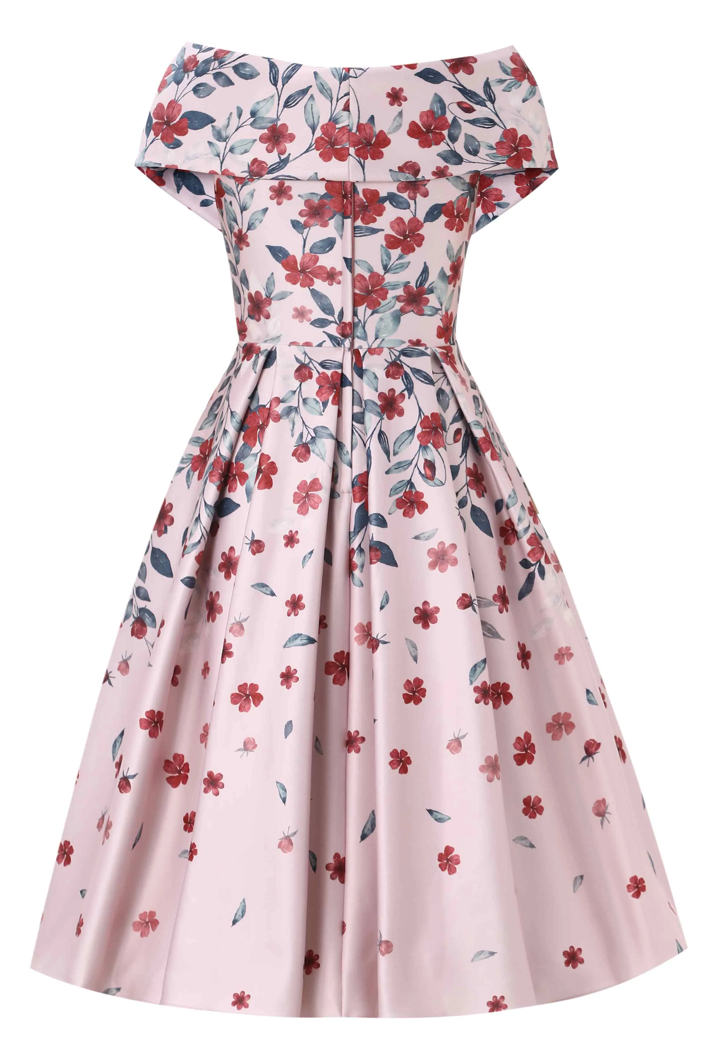 Beverly Pink Falling Flower Off Shoulder Dress