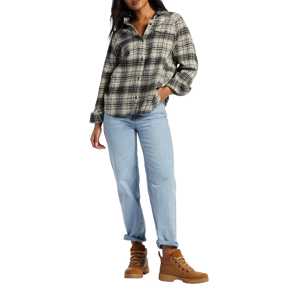 Billabong Women's Best Time Long Sleeve Button-Up Flannel Shirt