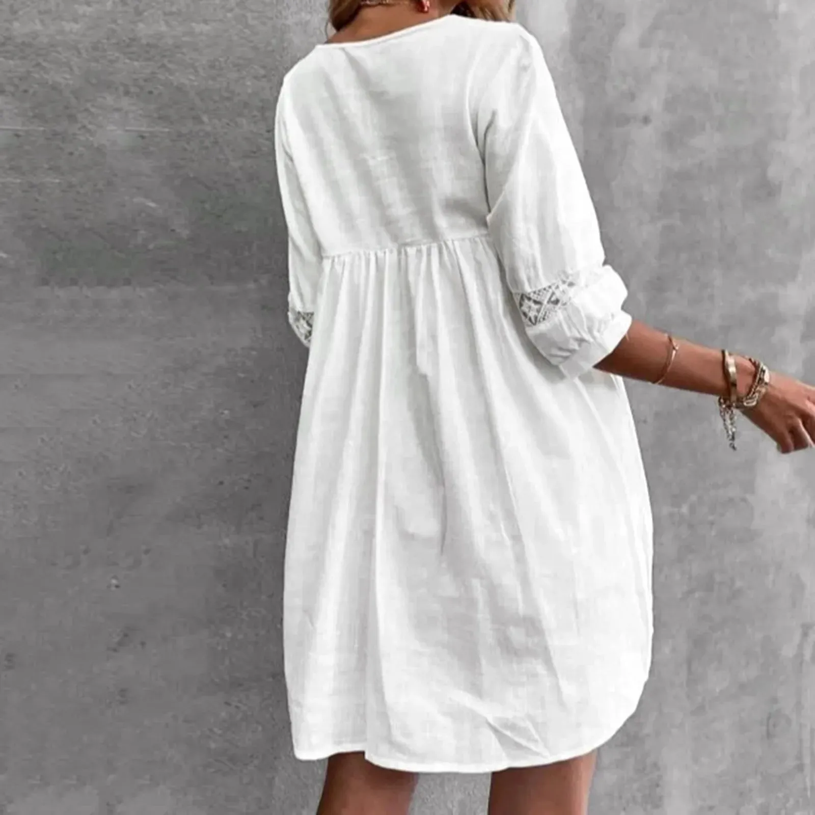 Boho Casual Lace V Neck Short Sleeve Beach Swing Fashion Slim Summer Dress