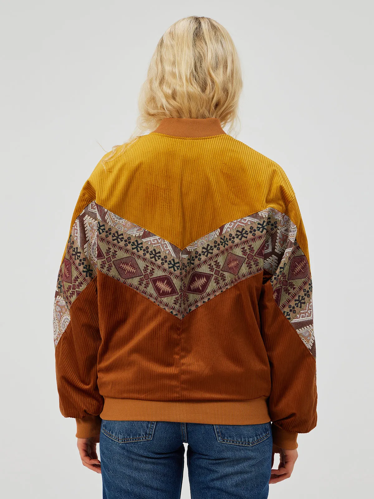 BROWN & YELLOW UNISEX BOMBER JACKET S