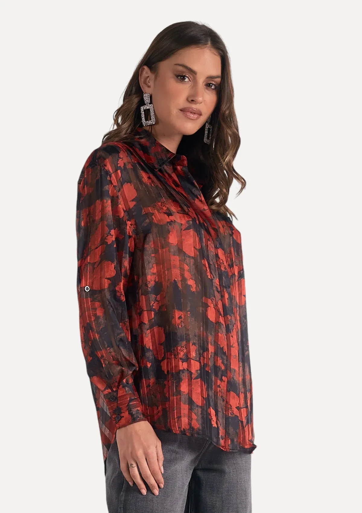 Cali Floral Long Sleeve Button-Up Top