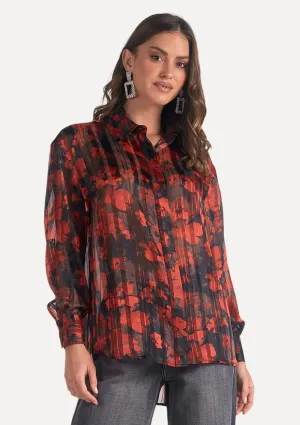 Cali Floral Long Sleeve Button-Up Top