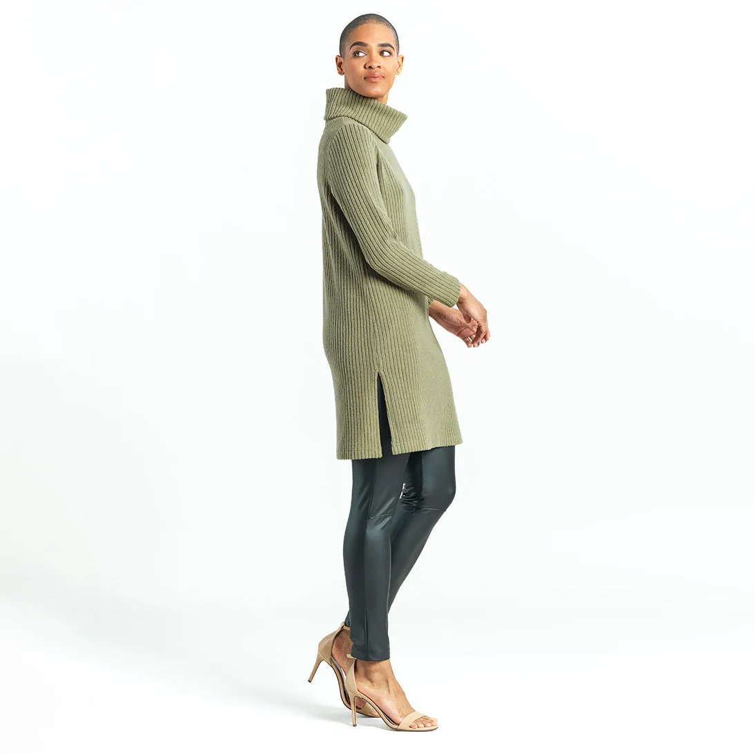 Chunky Ribbed - Cowl Turtleneck Sweater Tunic - Olive - Final Sale!