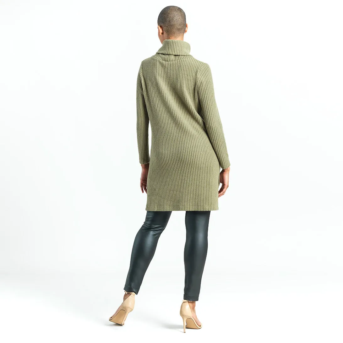 Chunky Ribbed - Cowl Turtleneck Sweater Tunic - Olive - Final Sale!