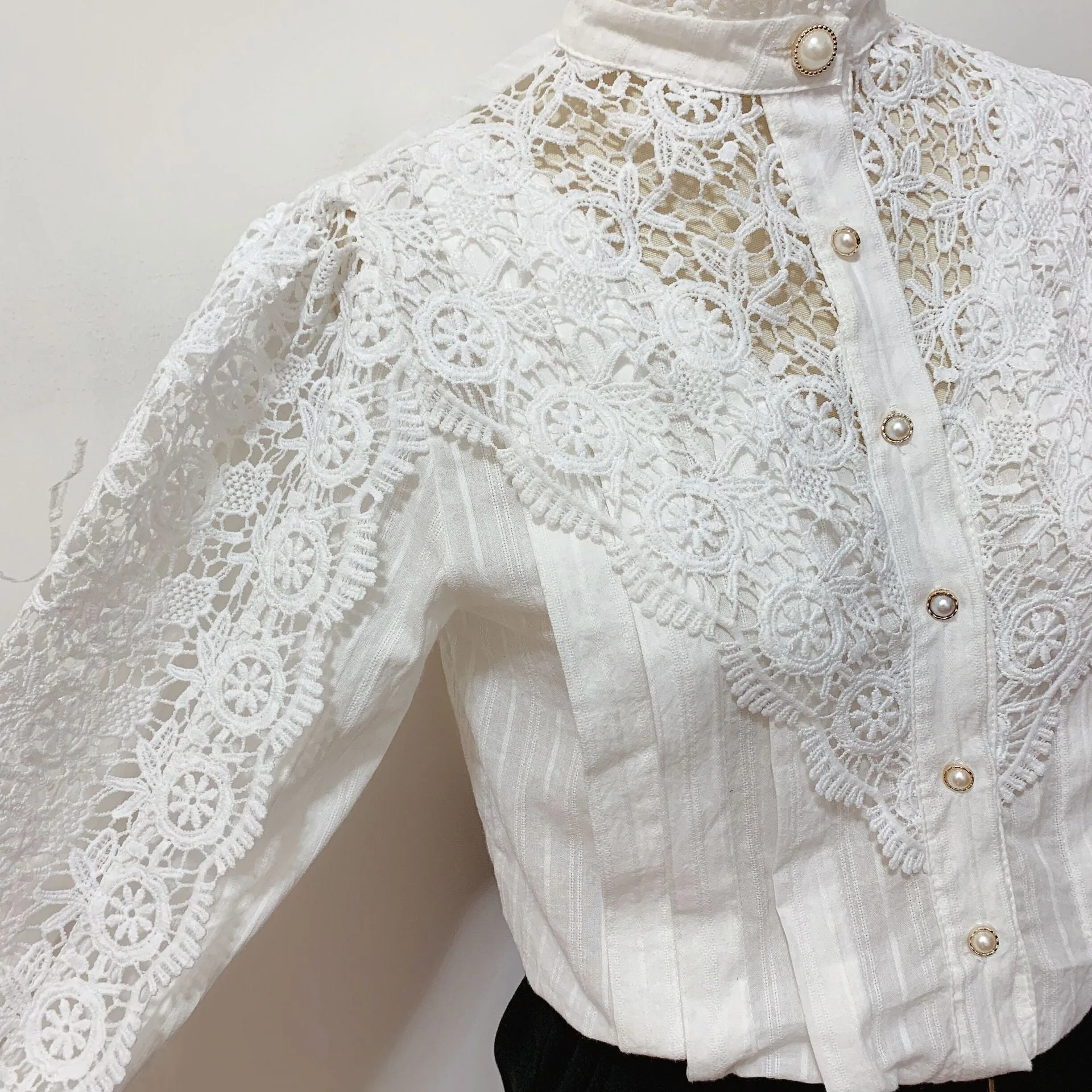 Classic Fashion Hollow Through Eyelet Lace Ruffle Blouse Lolita Undershirt Plus Size