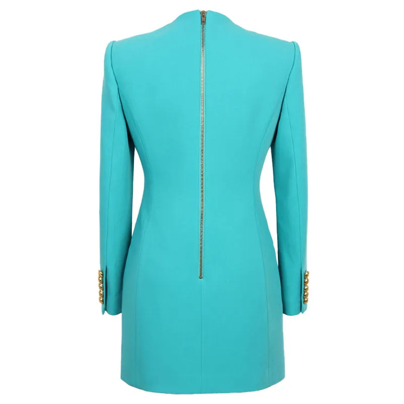 Classy Solid Peak Lapel Single Breasted Zip Back Tailored Mini Blazer Dress