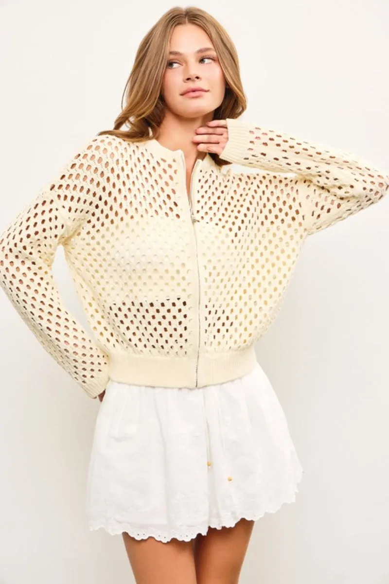 Crochet Sweater Zip Up Jacket