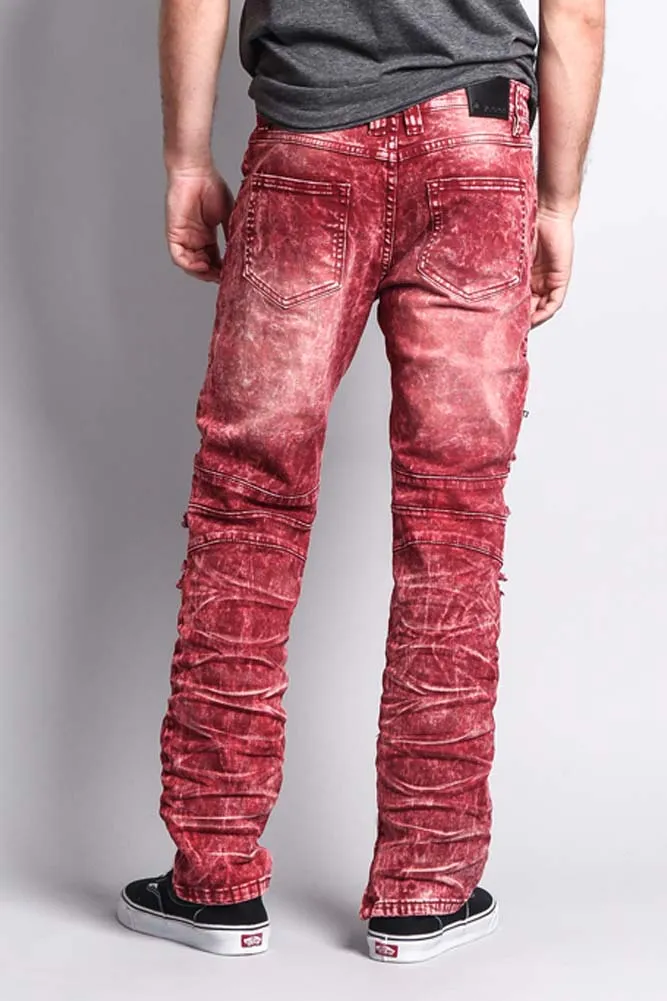 Distressed Acid Washed Biker Slim Jeans