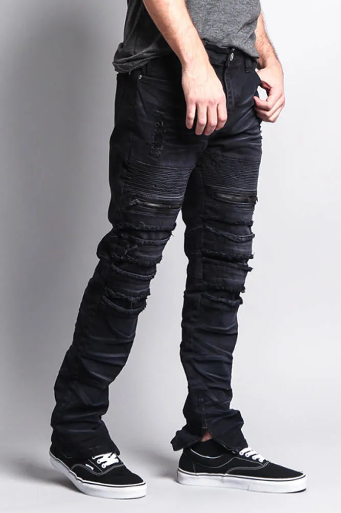 Distressed Acid Washed Biker Slim Jeans