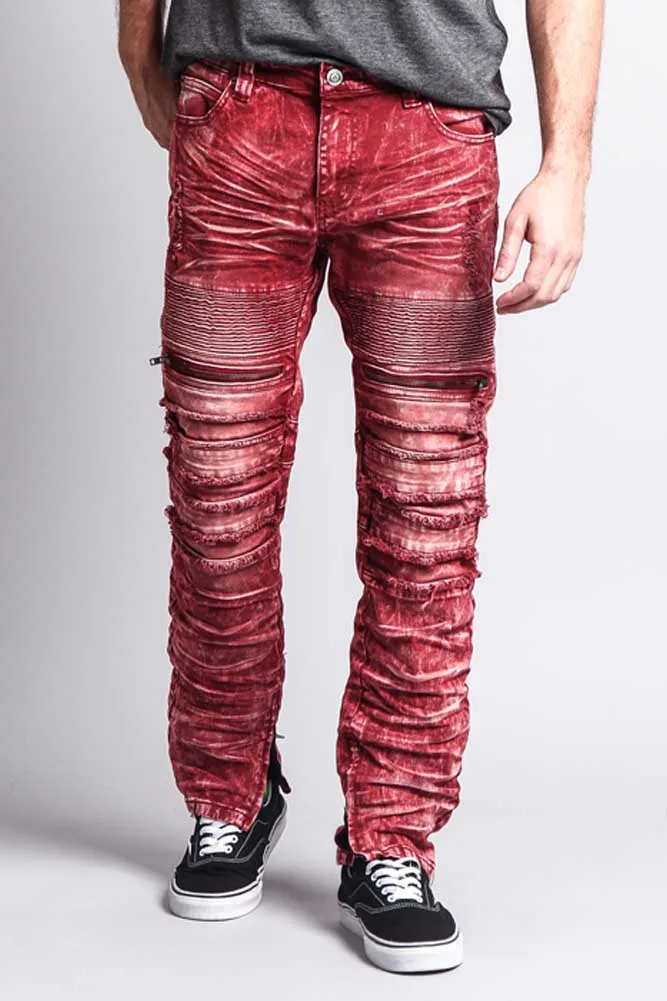 Distressed Acid Washed Biker Slim Jeans