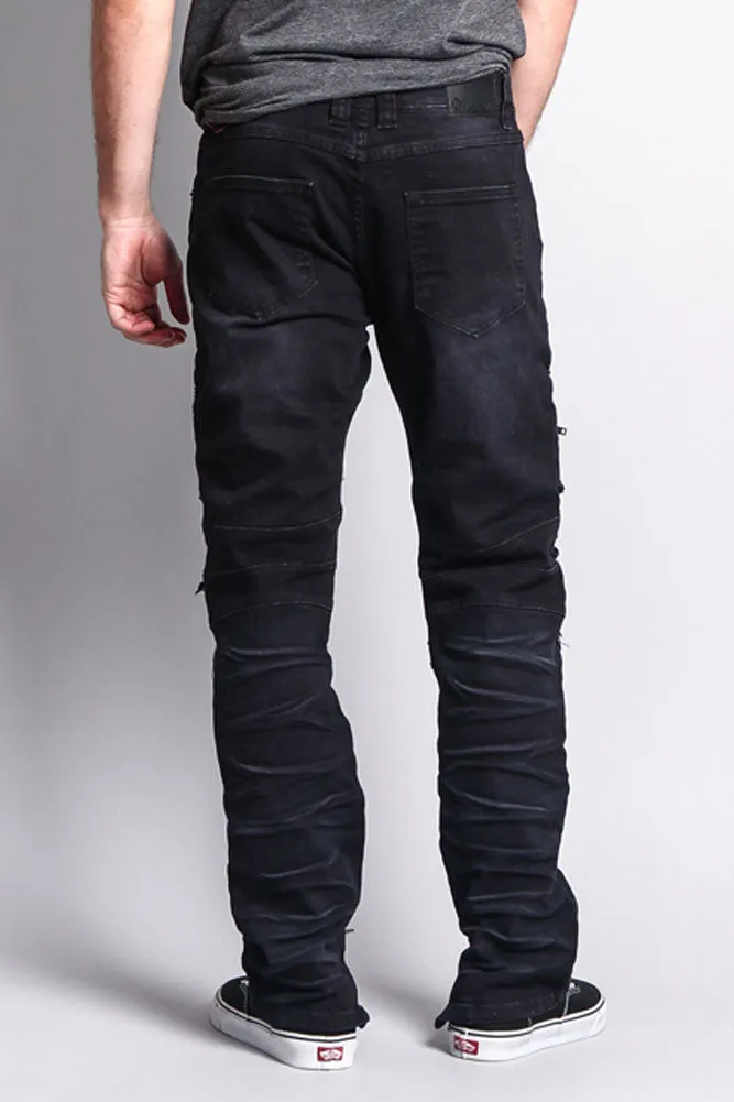 Distressed Acid Washed Biker Slim Jeans