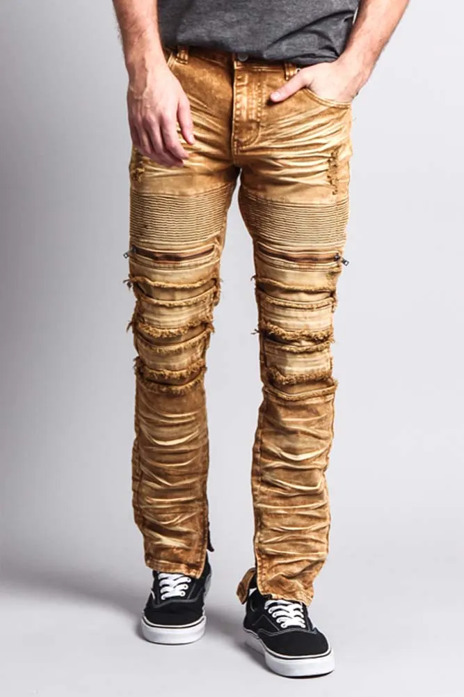 Distressed Acid Washed Biker Slim Jeans