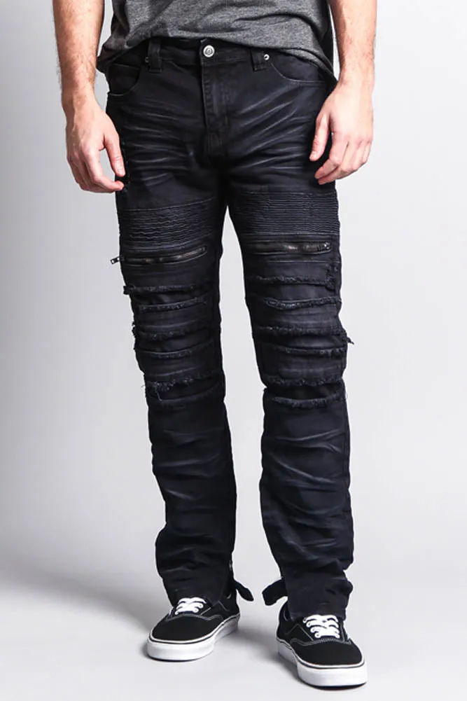 Distressed Acid Washed Biker Slim Jeans