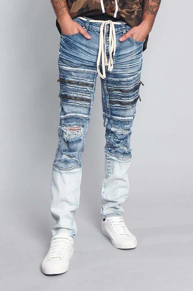 Distressed Dip Dyed Denim Jeans