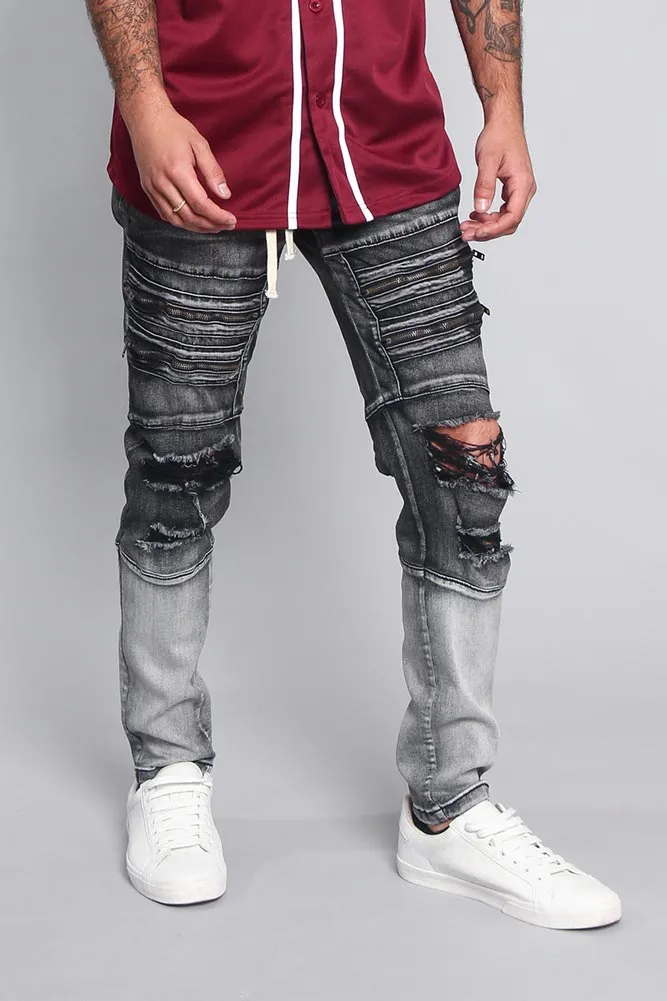 Distressed Dip Dyed Denim Jeans