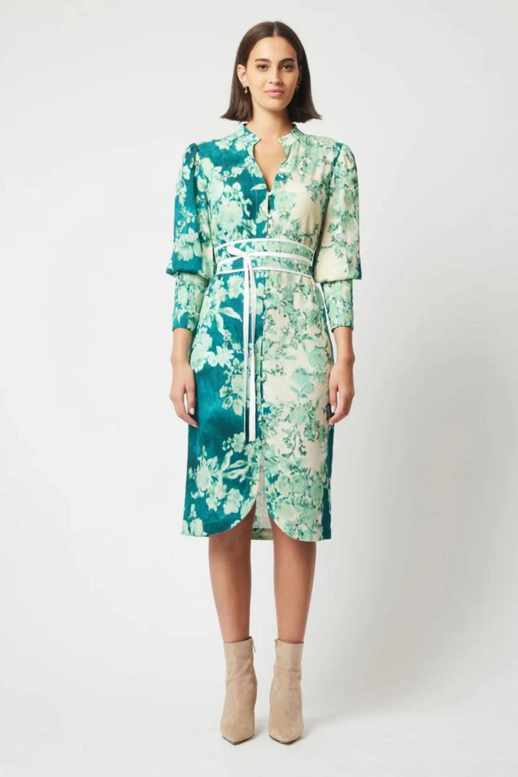 Dynasty Curved Hem Dress | Jade Floral