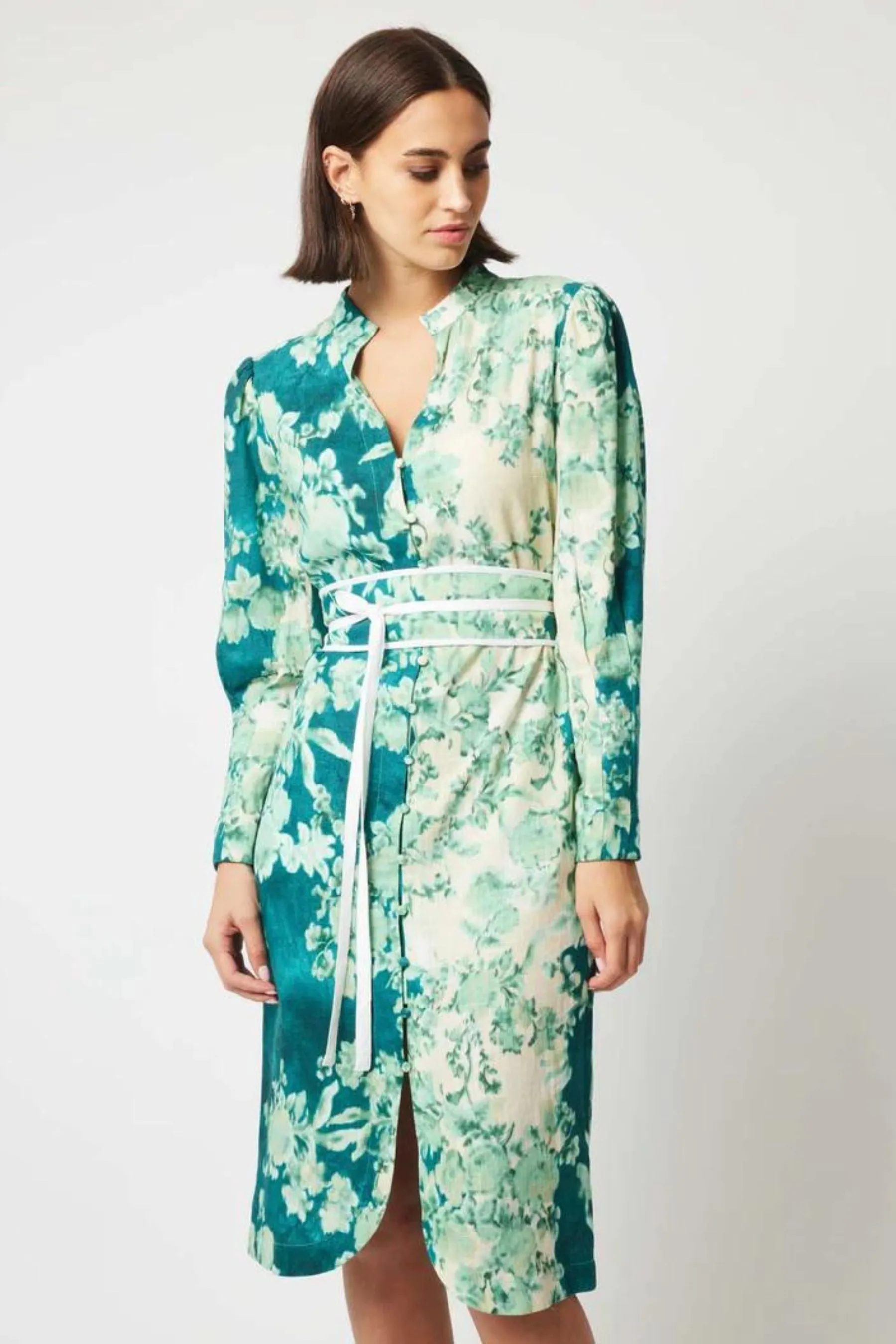 Dynasty Curved Hem Dress | Jade Floral