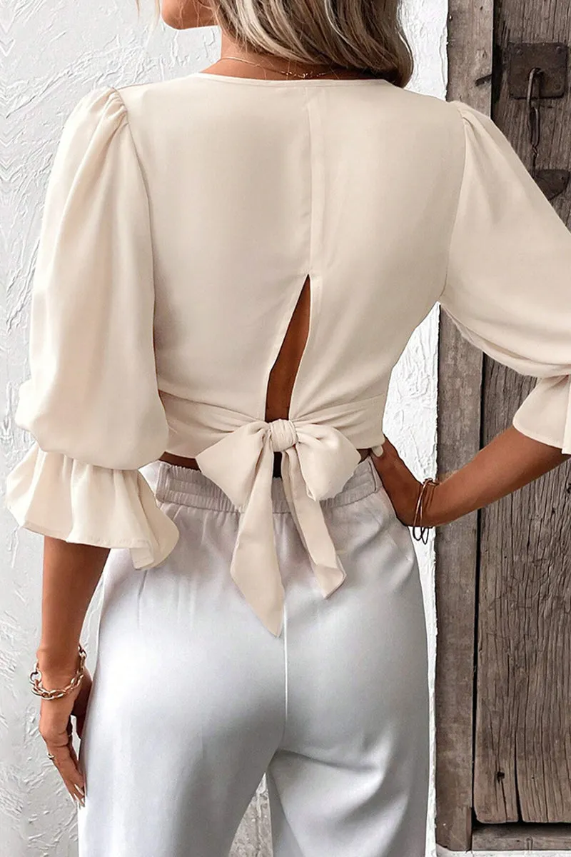 Elegant Simplicity Solid Bandage V Neck Tops