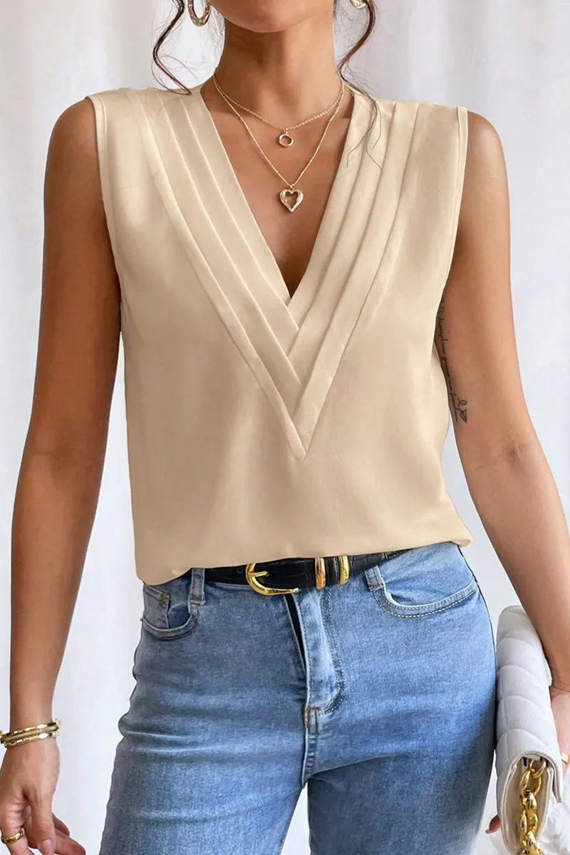 Elegant Simplicity Solid Fold V Neck Tops