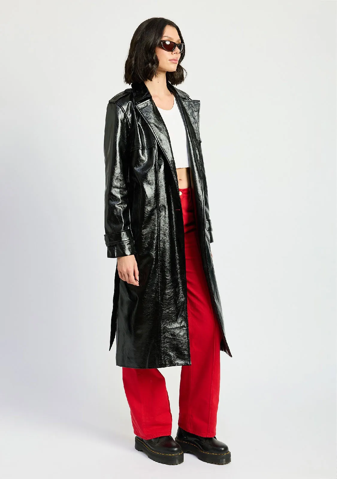 Faux Leather Trench Coat