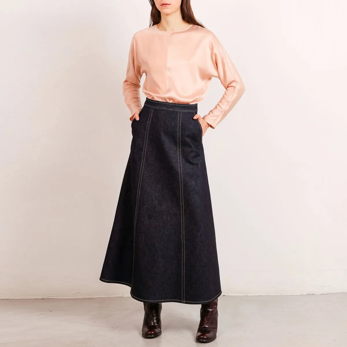 Flow A-Line Denim Skirt Raw Denim