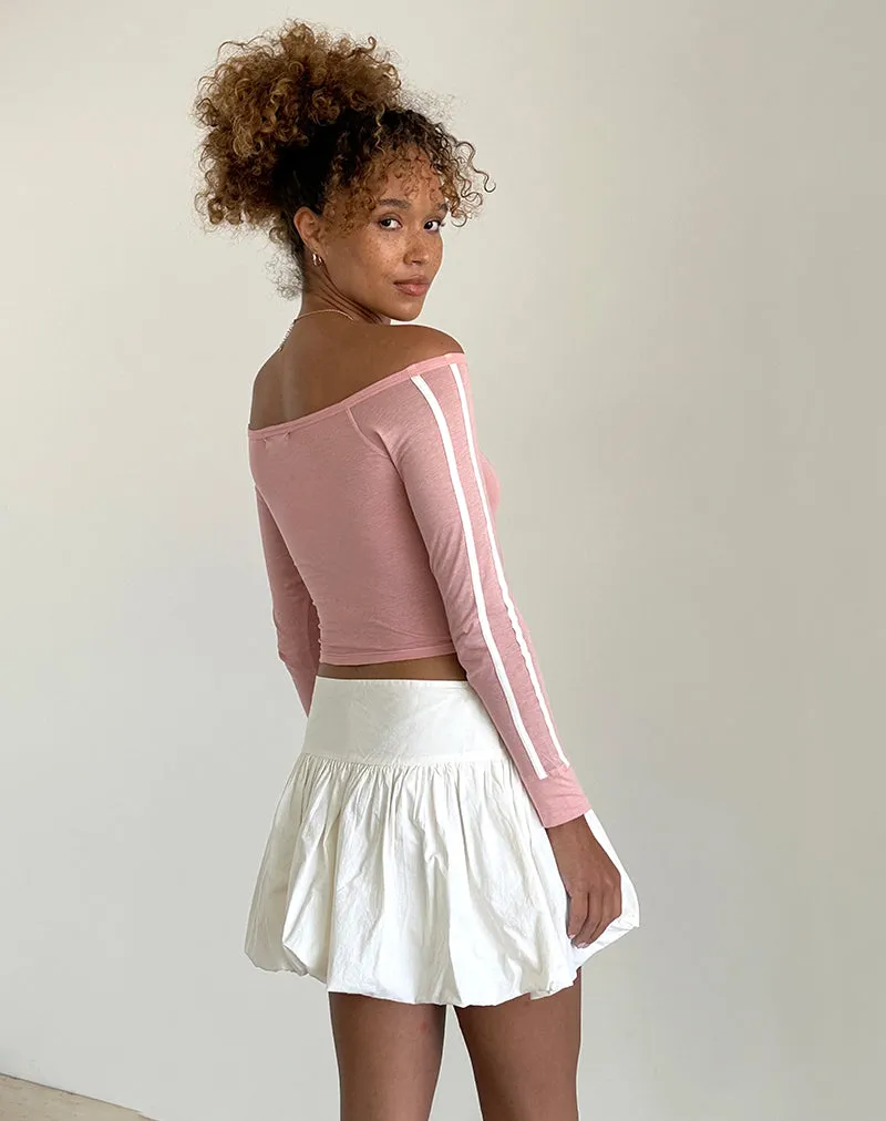 Gavya Bardot Long Sleeve Top in Pink Lady with White Stripe