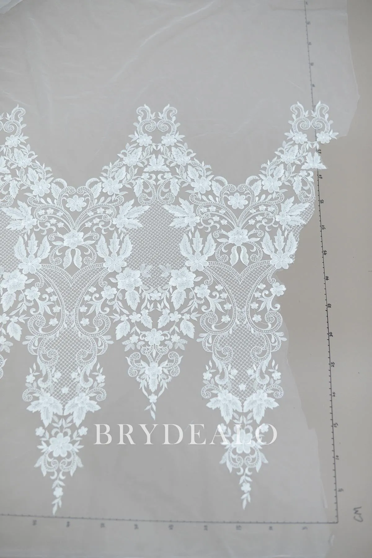 Graceful Beaded Floral Embroidered Bridal Lace Fabric