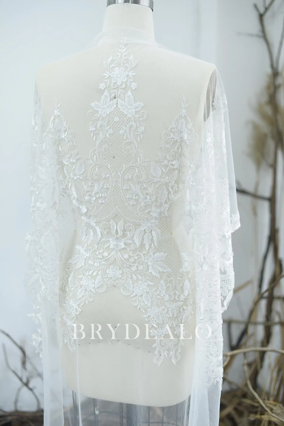 Graceful Beaded Floral Embroidered Bridal Lace Fabric