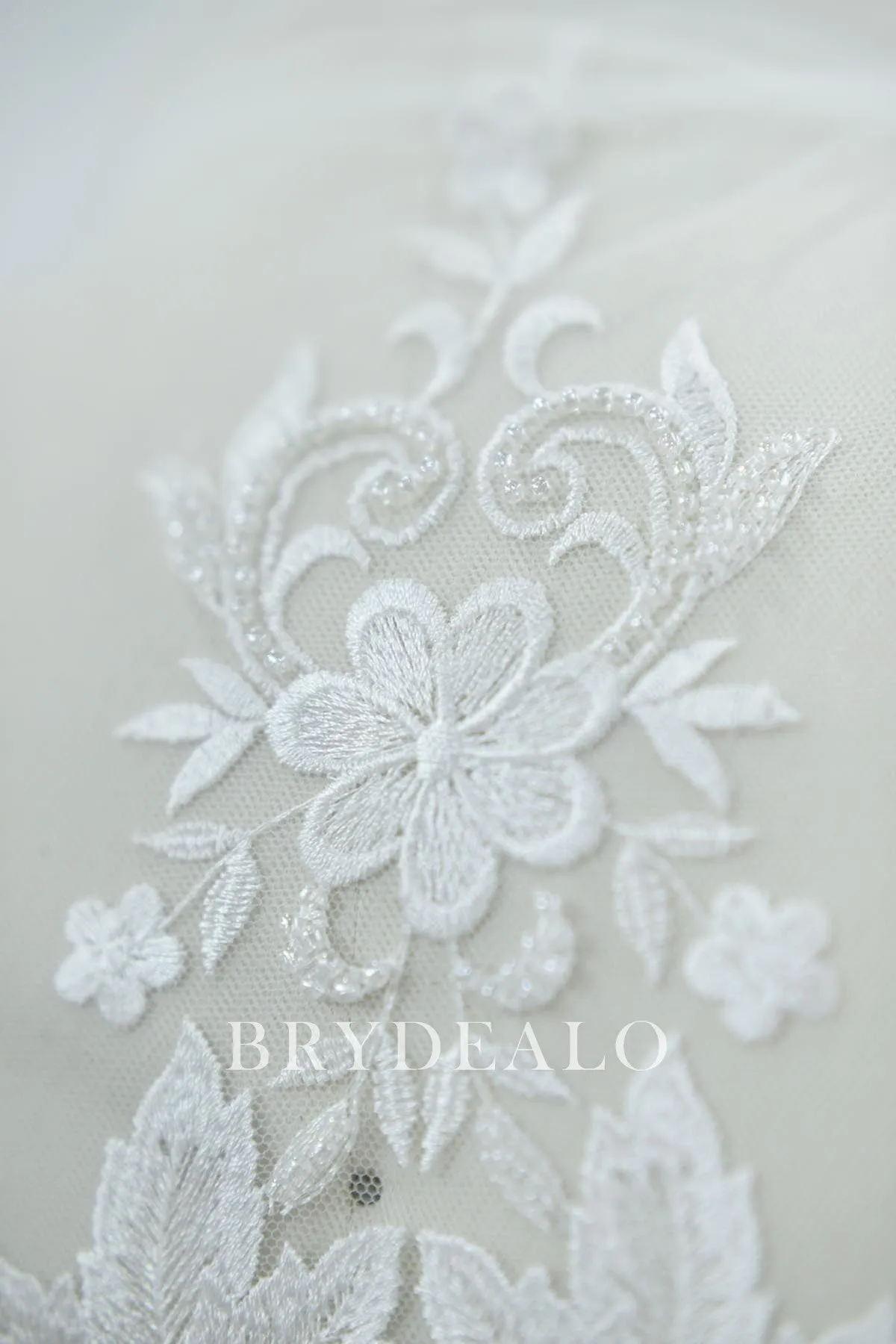 Graceful Beaded Floral Embroidered Bridal Lace Fabric