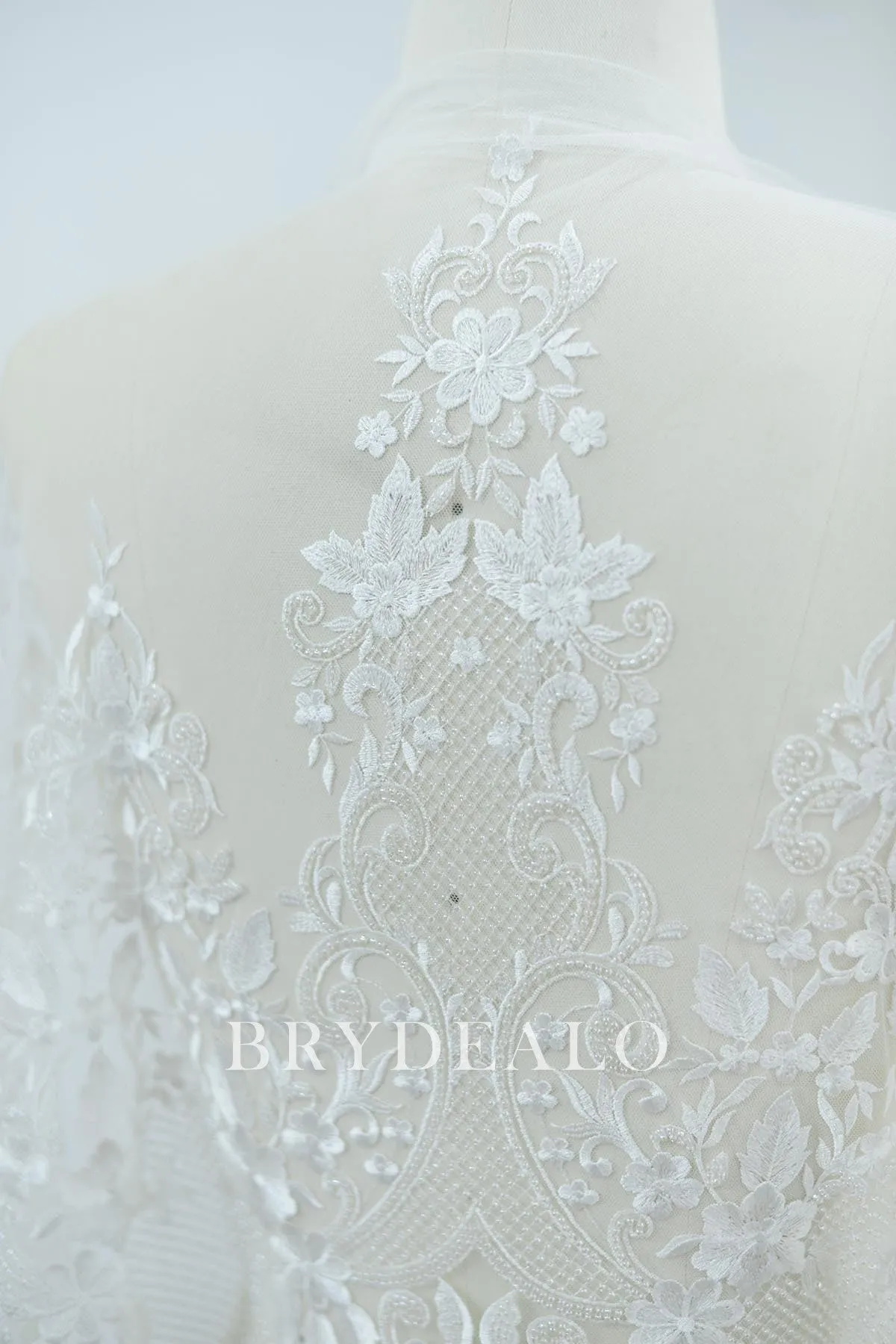 Graceful Beaded Floral Embroidered Bridal Lace Fabric