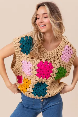 Granny Square Openwork Sweater Vest