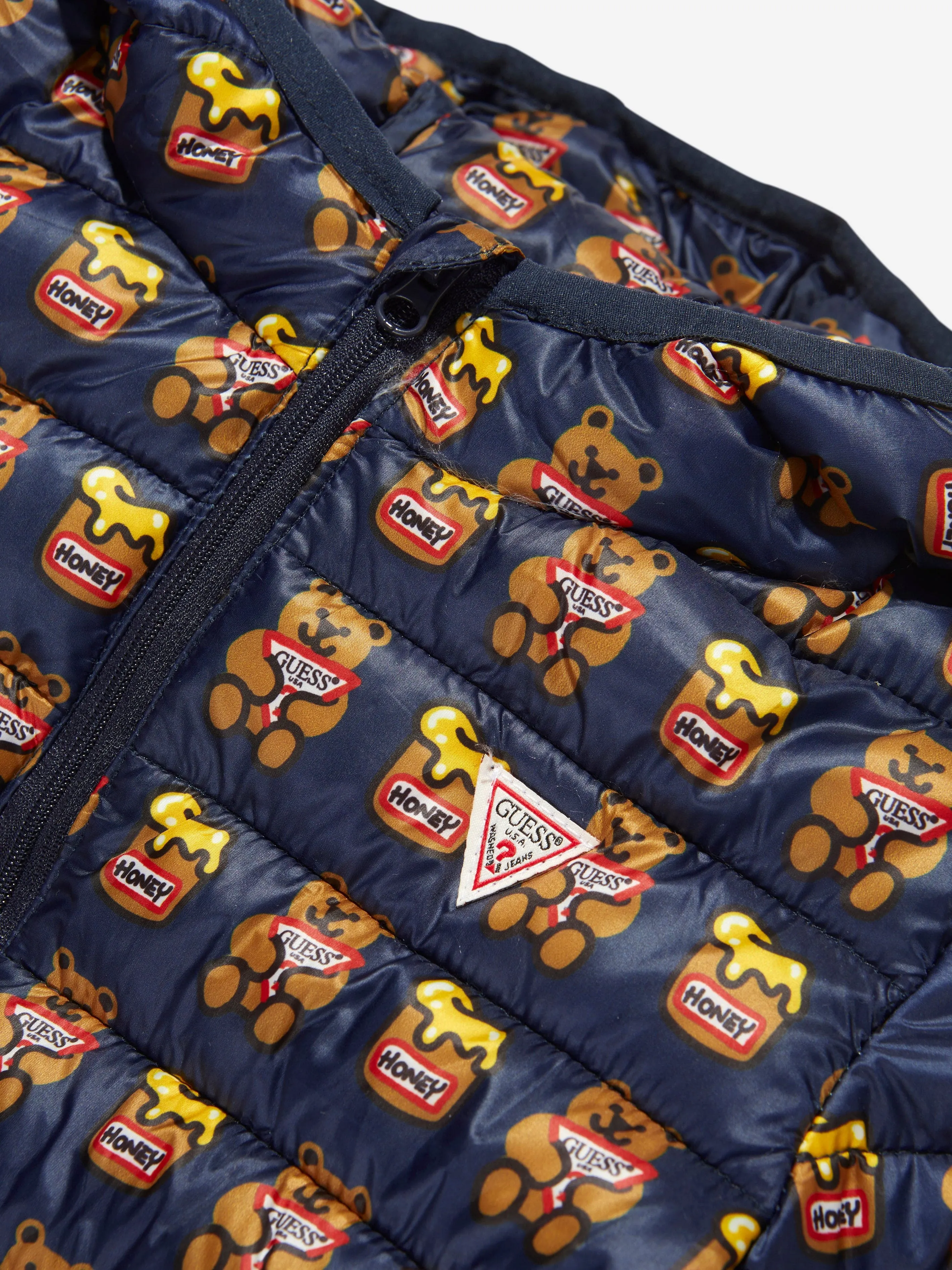 Guess Kids Padded Hooded Bear Jacket in Navy