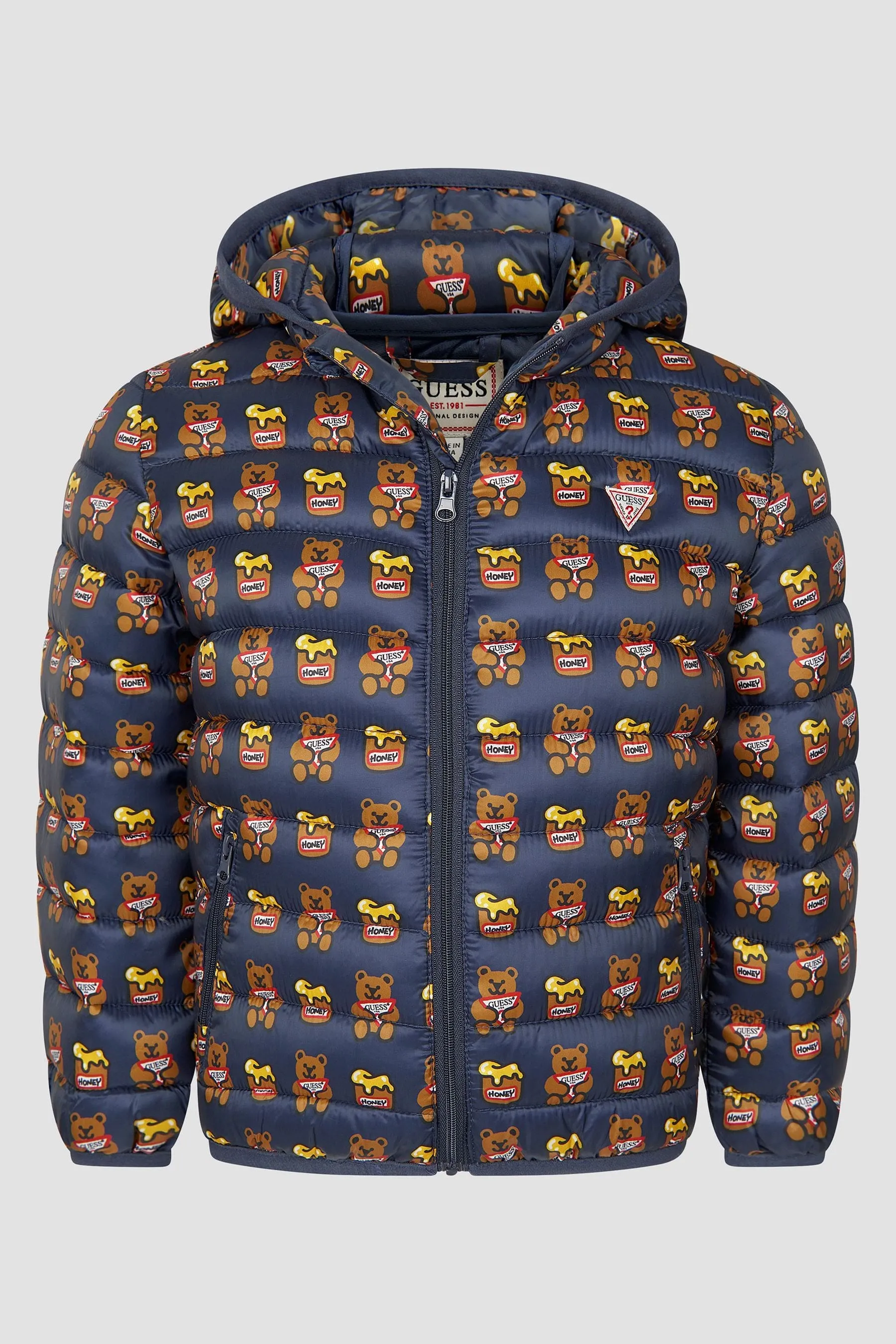 Guess Kids Padded Hooded Bear Jacket in Navy