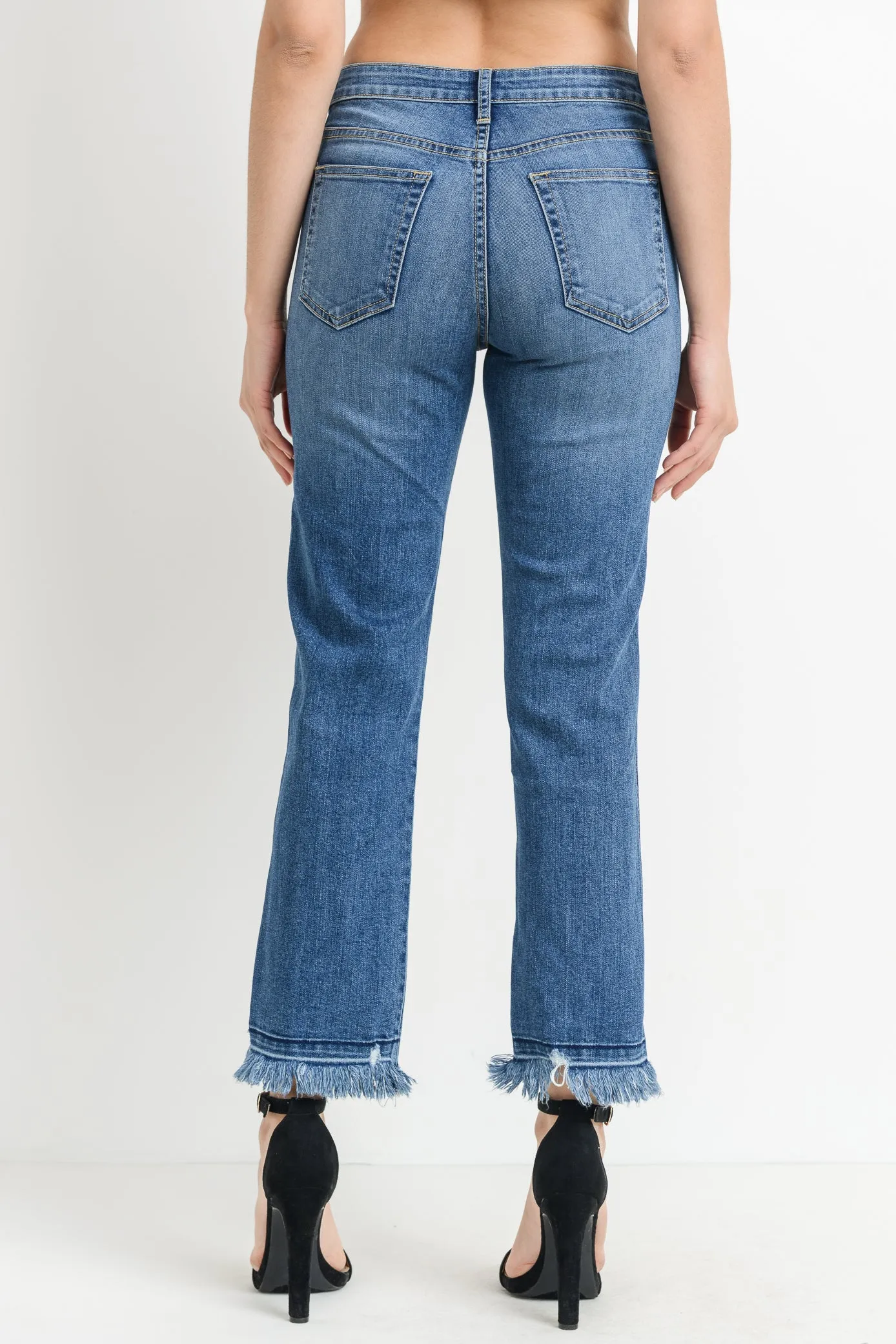 High Rise Frayed Hem Jeans