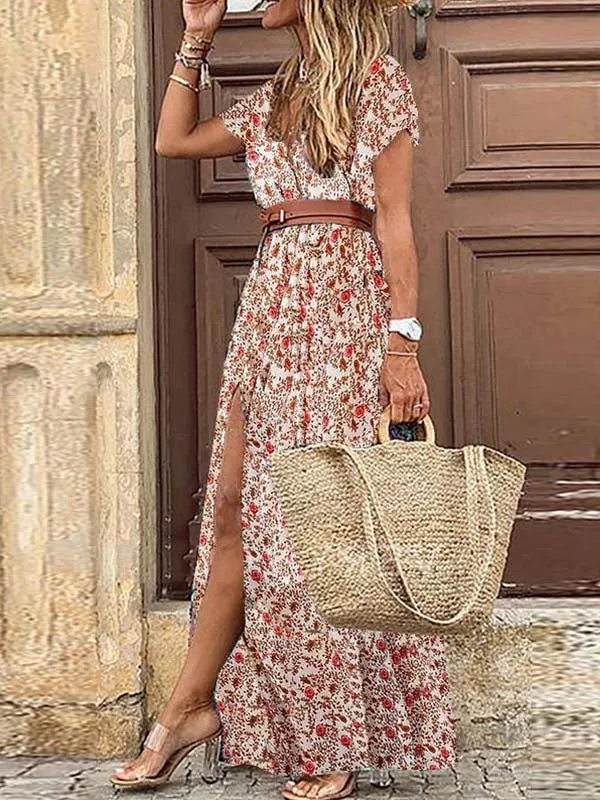 iForgirls Boho Style V-neck Floral Belt Dress (7 colors)