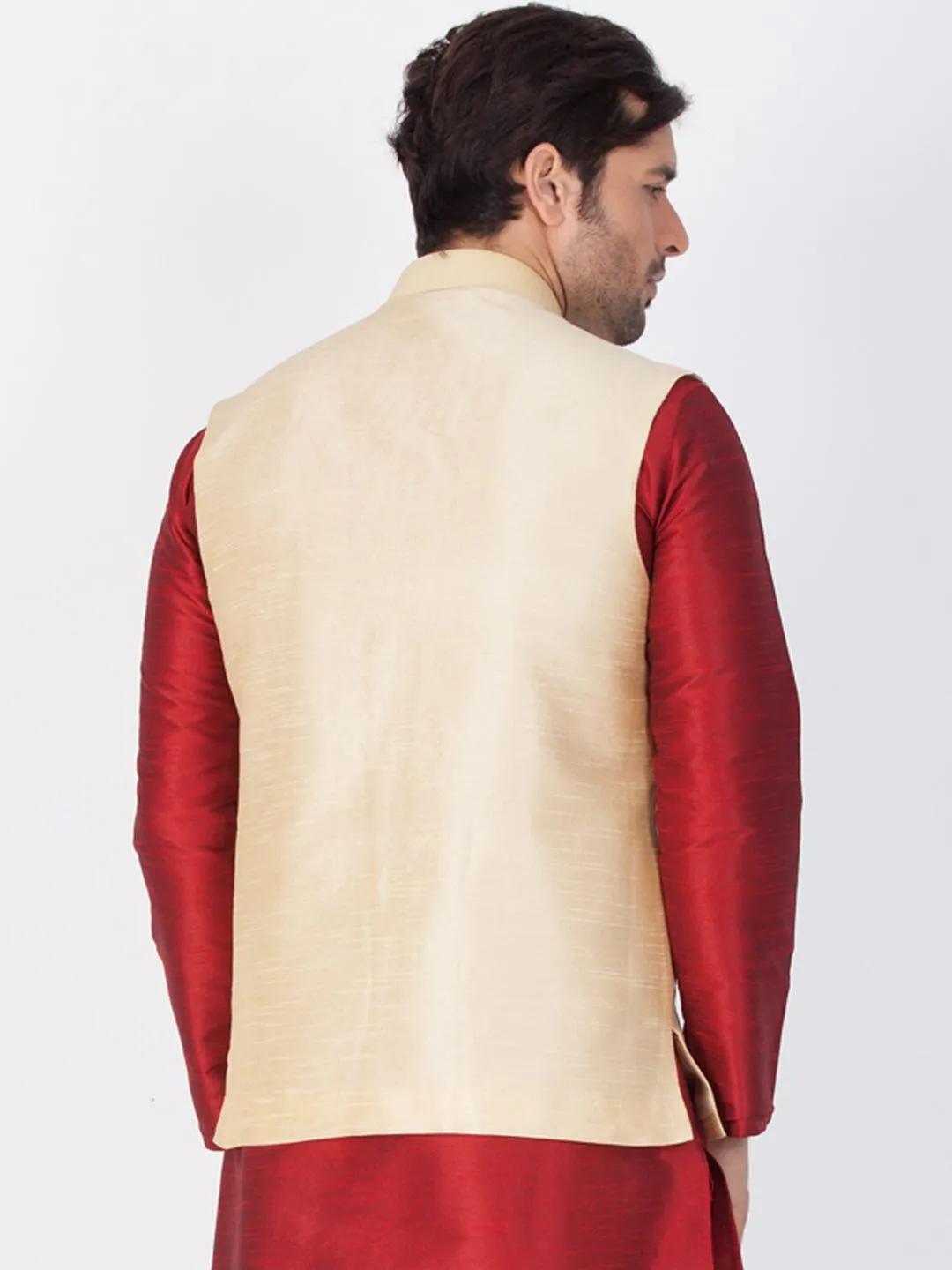 Jashvi Men's Gold Cotton Silk Blend Ethnic Jacket