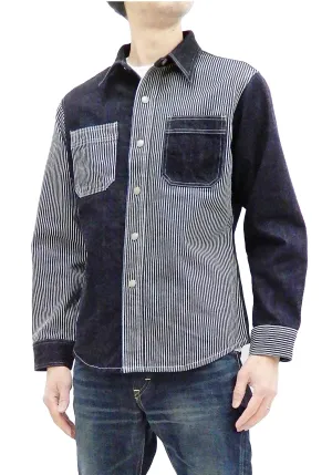 Kojima Genes Mixed Panel Shirt Men's Long Sleeve Two Tone Button Up Shirt rnb281s RNB-281S Denim x Hickory